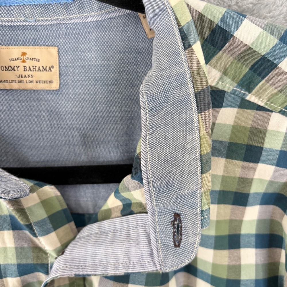 Tommy Bahama Jeans Plaid Long Sleeve Button Up Shirt Men Large Casual Green Blue - Picture 10 of 16